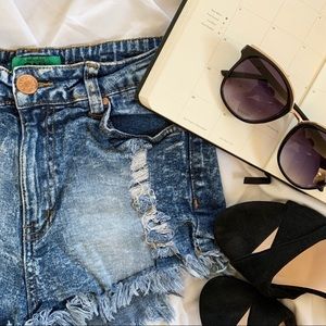 High Waisted Cheeky Distressed Denim Shorts